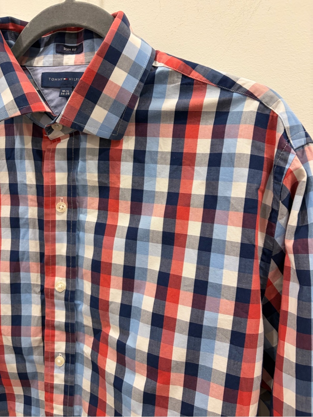 Tommy Hilfiger Red, Navy & Light Blue Plaid Button-Down Shirt